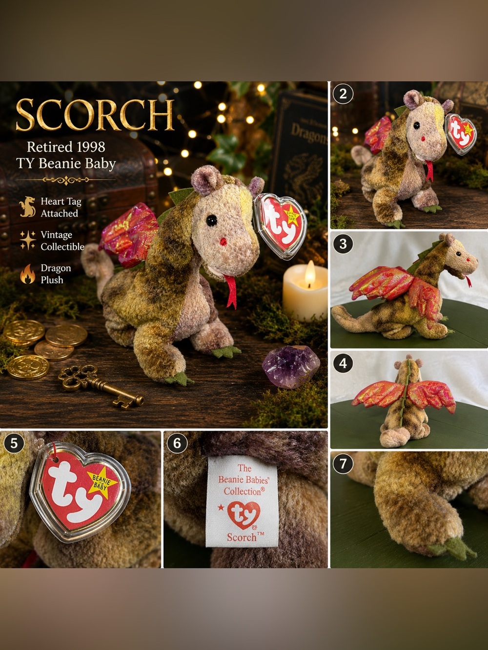 TY Beanie Baby Scorch the Dragon – Retired 1998 Collectible